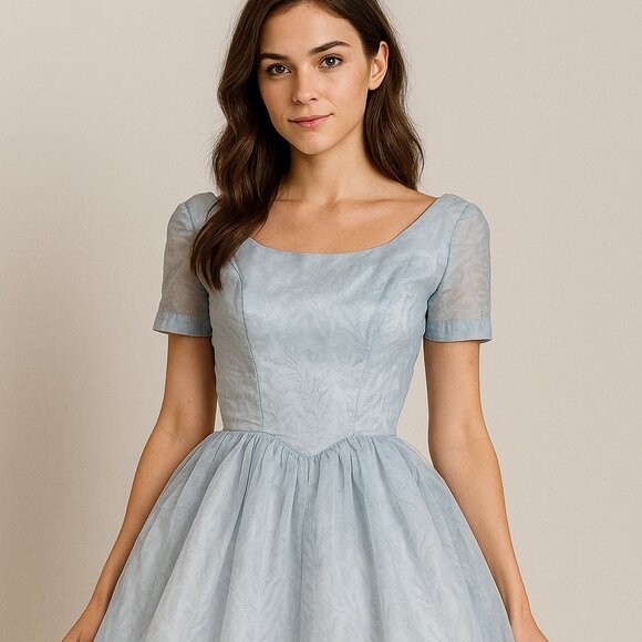 Vintage 1950s Pale Blue Chiffon Prom Dress 💙 Rockabilly Cupcake Party S - Picture 10 of 16